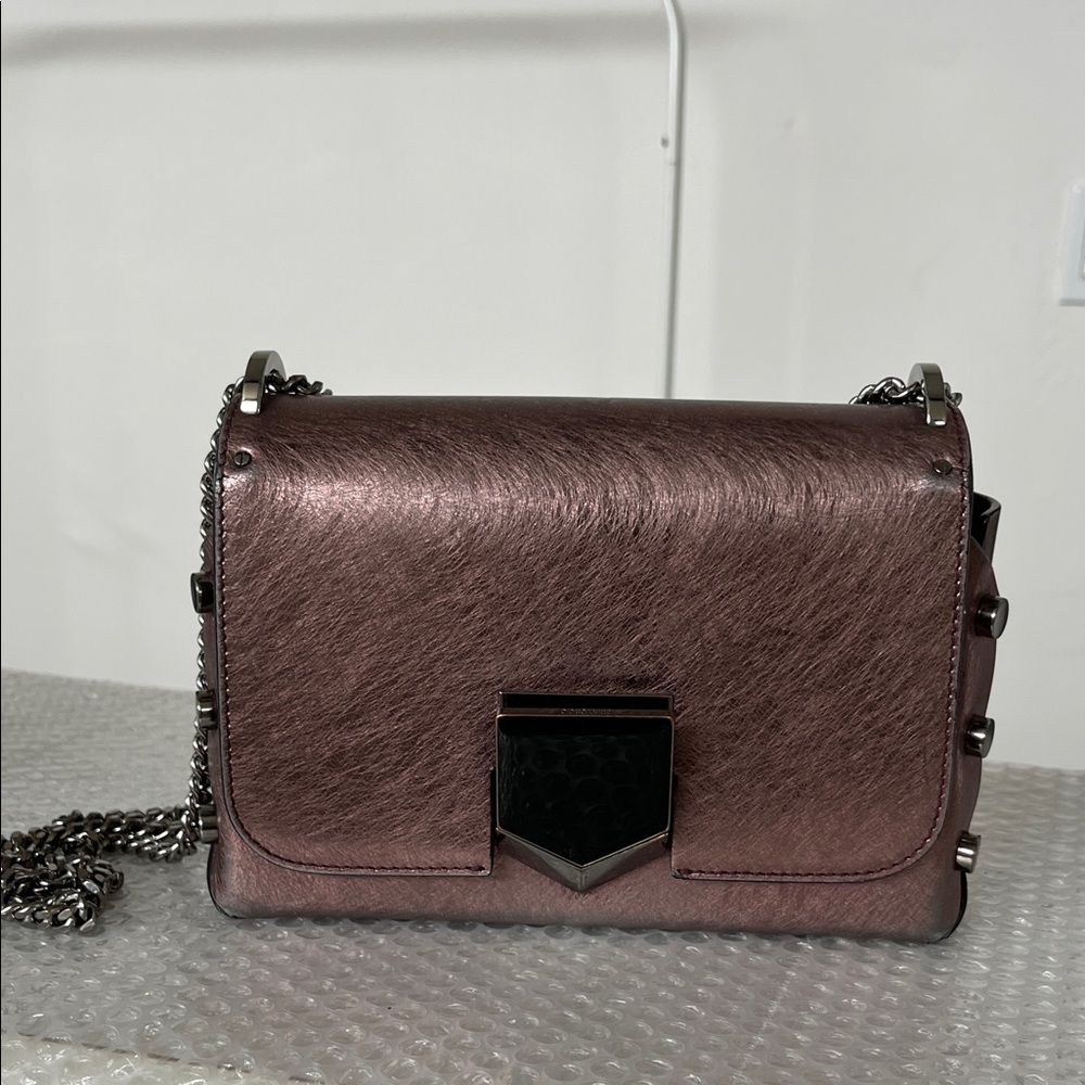 Jimmy Choo Rose Gold and Gunmetal “Lockett” Crossbody & Shoulder Bag